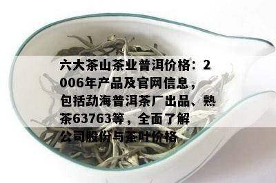 六大茶山茶业普洱价格：2006年产品及官网信息，包括勐海普洱茶厂出品、熟茶63763等，全面了解公司股份与茶叶价格