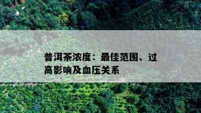 普洱茶浓度：更佳范围、过高影响及血压关系