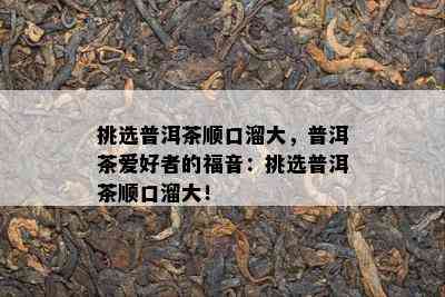 挑选普洱茶顺口溜大，普洱茶爱好者的福音：挑选普洱茶顺口溜大！