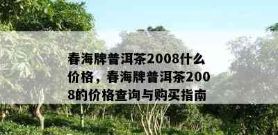 春海牌普洱茶2008什么价格，春海牌普洱茶2008的价格查询与购买指南