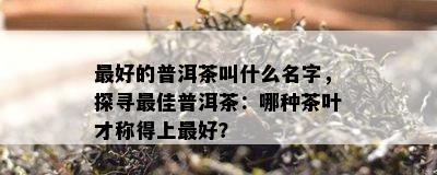 更好的普洱茶叫什么名字，探寻更佳普洱茶：哪种茶叶才称得上更好？