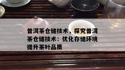 普洱茶仓储技术，探究普洱茶仓储技术：优化存储环境提升茶叶品质