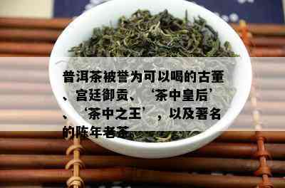 普洱茶被誉为可以喝的古董、宫廷御贡、‘茶中皇后’、‘茶中之王’，以及著名的陈年老茶。