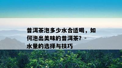 普洱茶泡多少水合适喝，如何泡出美味的普洱茶？- 水量的选择与技巧