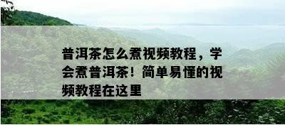 普洱茶怎么煮视频教程，学会煮普洱茶！简单易懂的视频教程在这里