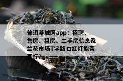 普洱茶城网app：招聘、售房、租房、二手房信息及兰花市场T字路口红灯能否直行？