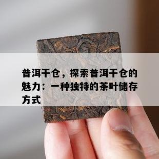 普洱干仓，探索普洱干仓的魅力：一种独特的茶叶储存方式