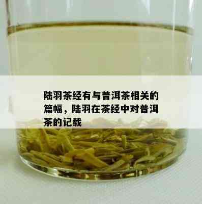 陆羽茶经有与普洱茶相关的篇幅，陆羽在茶经中对普洱茶的记载