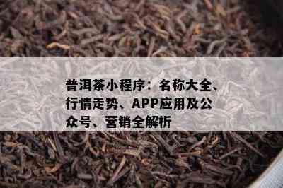 普洱茶小程序：名称大全、行情走势、APP应用及公众号、营销全解析