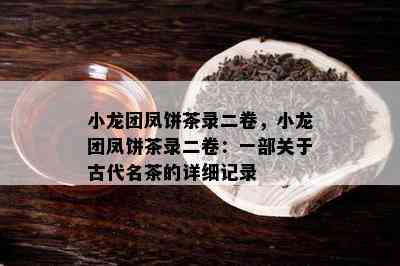 小龙团凤饼茶录二卷，小龙团凤饼茶录二卷：一部关于古代名茶的详细记录