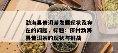 勐海县普洱茶发展现状及存在的问题，标题：探讨勐海县普洱茶的现状与挑战