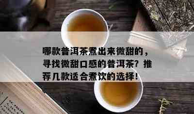 哪款普洱茶煮出来微甜的，寻找微甜口感的普洱茶？推荐几款适合煮饮的选择！