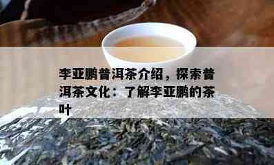 李亚鹏普洱茶介绍，探索普洱茶文化：了解李亚鹏的茶叶