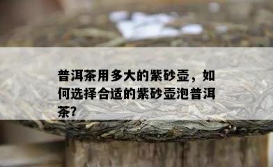 普洱茶用多大的紫砂壶，如何选择合适的紫砂壶泡普洱茶？