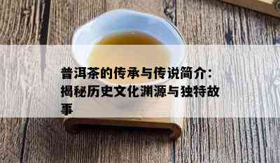 普洱茶的传承与传说简介：揭秘历史文化渊源与独特故事