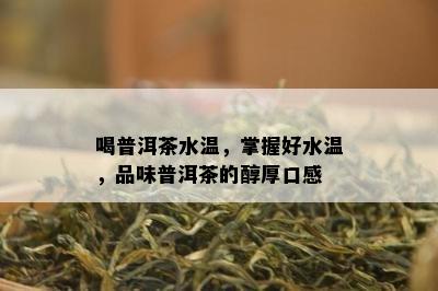 喝普洱茶水温，掌握好水温，品味普洱茶的醇厚口感