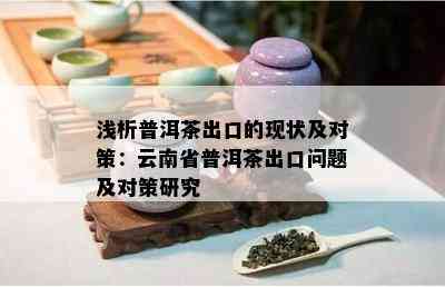 浅析普洱茶出口的现状及对策：云南省普洱茶出口问题及对策研究