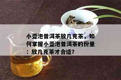 小壶泡普洱茶放几克茶，如何掌握小壶泡普洱茶的份量：放几克茶才合适？