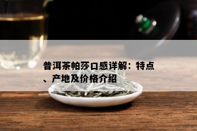 普洱茶帕莎口感详解：特点、产地及价格介绍