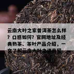 云南大叶之家普洱茶怎么样？口感如何？官网地址及经典熟茶、茶叶产品介绍，一文了解云南大叶之滇商贸