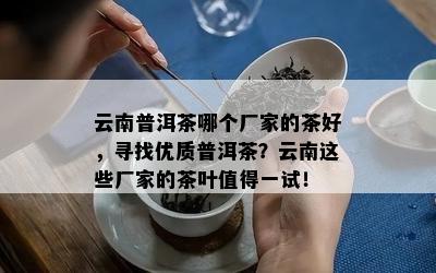 云南普洱茶哪个厂家的茶好，寻找优质普洱茶？云南这些厂家的茶叶值得一试！