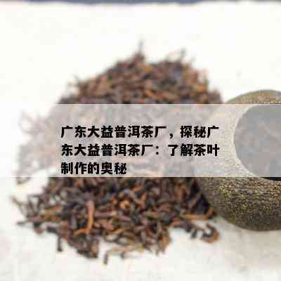 广东大益普洱茶厂，探秘广东大益普洱茶厂：了解茶叶制作的奥秘