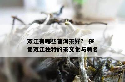 双江有哪些普洱茶好？ 探索双江独特的茶文化与著名