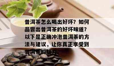 普洱茶怎么喝出好坏？如何品尝出普洱茶的好坏味道？以下是正确冲泡普洱茶的方法与建议，让你真正享受到普洱茶的魅力。