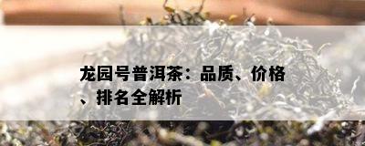 龙园号普洱茶：品质、价格、排名全解析