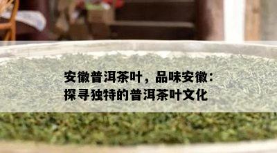 安徽普洱茶叶，品味安徽：探寻独特的普洱茶叶文化