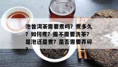 泡普洱茶需要煮吗？煮多久？如何煮？需不需要洗茶？是泡还是煮？是否需要弄碎？