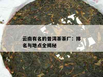 云南有名的普洱茶茶厂：排名与地点全揭秘