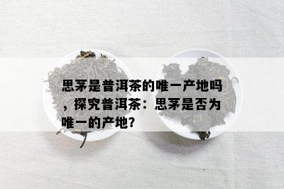 思茅是普洱茶的唯一产地吗，探究普洱茶：思茅是否为唯一的产地？