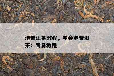 泡普洱茶教程，学会泡普洱茶：简易教程