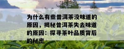 为什么有些普洱茶没味道的原因，揭秘普洱茶失去味道的原因：探寻茶叶品质背后的秘密