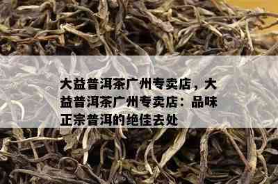 大益普洱茶广州专卖店，大益普洱茶广州专卖店：品味正宗普洱的绝佳去处