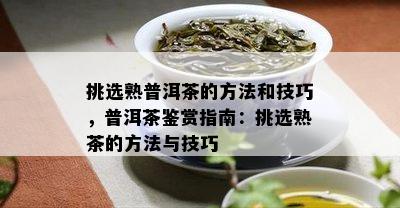 挑选熟普洱茶的方法和技巧，普洱茶鉴赏指南：挑选熟茶的方法与技巧