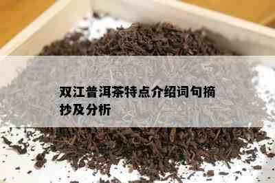 双江普洱茶特点介绍词句摘抄及分析