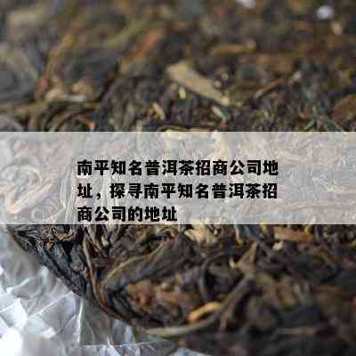 南平知名普洱茶招商公司地址，探寻南平知名普洱茶招商公司的地址