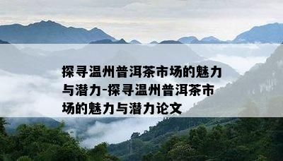 探寻温州普洱茶市场的魅力与潜力-探寻温州普洱茶市场的魅力与潜力论文