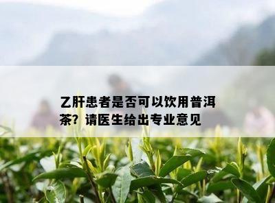 乙肝患者是否可以饮用普洱茶？请医生给出专业意见