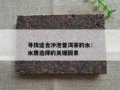 寻找适合冲泡普洱茶的水：水质选择的关键因素