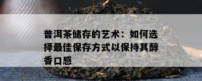 普洱茶储存的艺术：如何选择更佳保存方式以保持其醇香口感