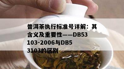 普洱茶执行标准号详解：其含义及重要性——DB53103-2006与DB53103的区别