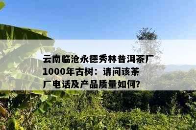 云南临沧永德秀林普洱茶厂1000年古树：请问该茶厂电话及产品质量如何？