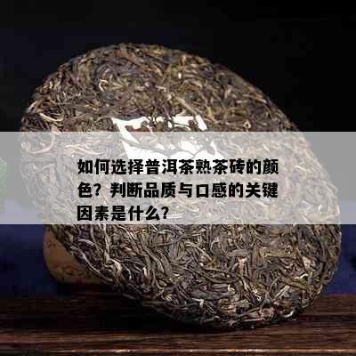 如何选择普洱茶熟茶砖的颜色？判断品质与口感的关键因素是什么？