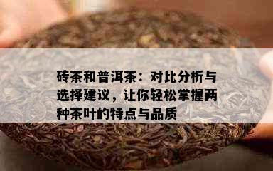 砖茶和普洱茶：对比分析与选择建议，让你轻松掌握两种茶叶的特点与品质