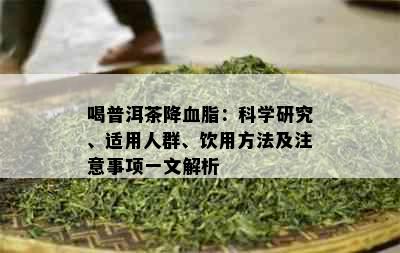 喝普洱茶降血脂：科学研究、适用人群、饮用方法及注意事项一文解析