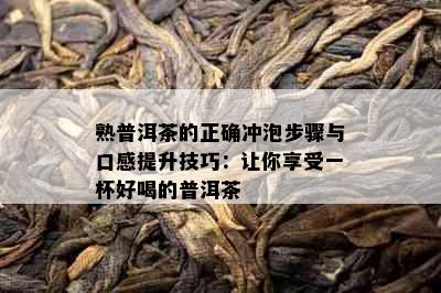 熟普洱茶的正确冲泡步骤与口感提升技巧：让你享受一杯好喝的普洱茶