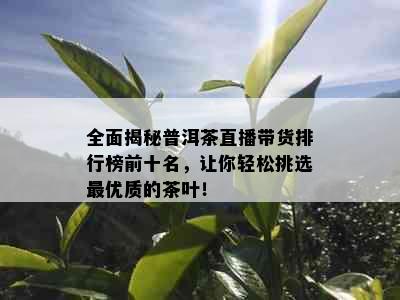 全面揭秘普洱茶直播带货排行榜前十名，让你轻松挑选更优质的茶叶！